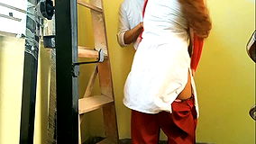 Boy girl in college store room