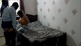 Desi House Keeper Gangbang Threesome Doggy Style Hard-core Fucking with House Owner and Stepbrother