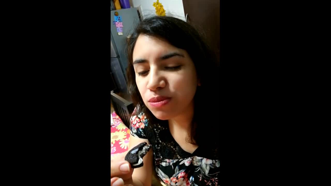 Horny girl giving blowjob& eating cum with snacks