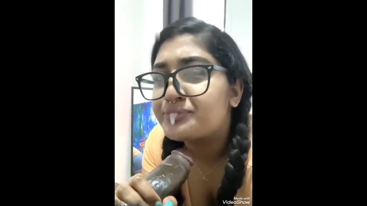 NRI Nerd Looking Girl with Specs Slurping on Big Black Cock